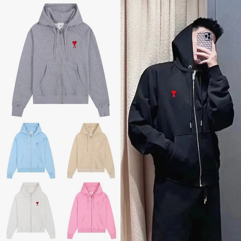 AMI Paris Heart-Print Zipper Hoodie Review: 45 Color Refs, 362 g of Loopback, and a Shorter Body Than the Retail Reference